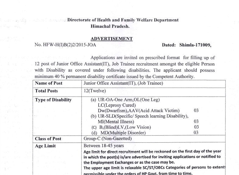 HP Health Department JOA IT Recruitment 2026 for 12 Posts