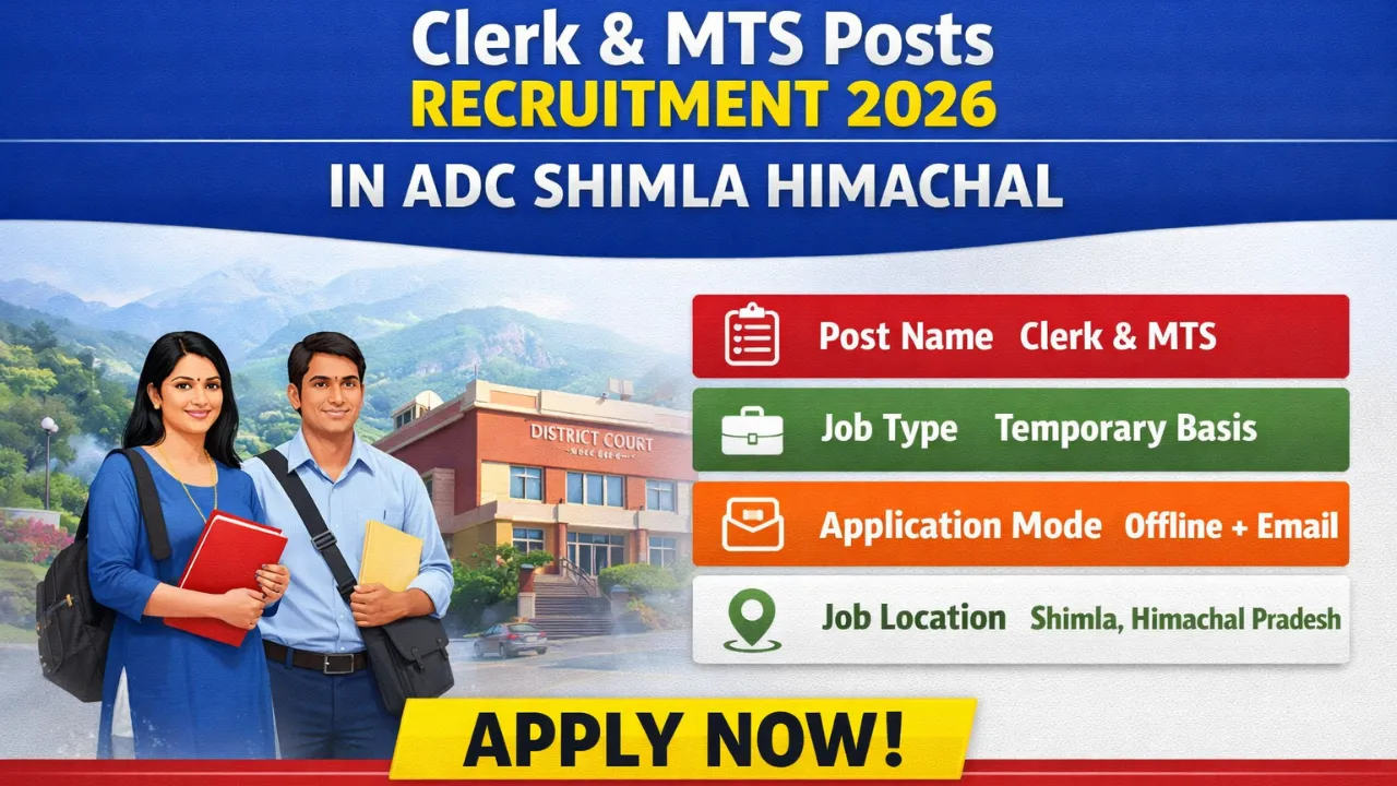 Clerk & MTS Posts Recruitment 2026 in ADC Shimla Himachal