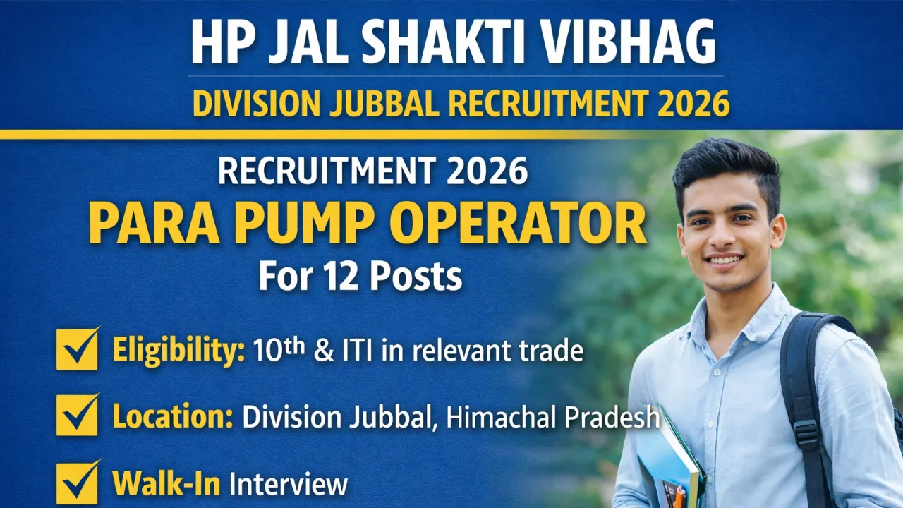 HP Jal Shakti Vibhag Division Jubbal Recruitment 2026 for Para Pump Operator for 12 posts