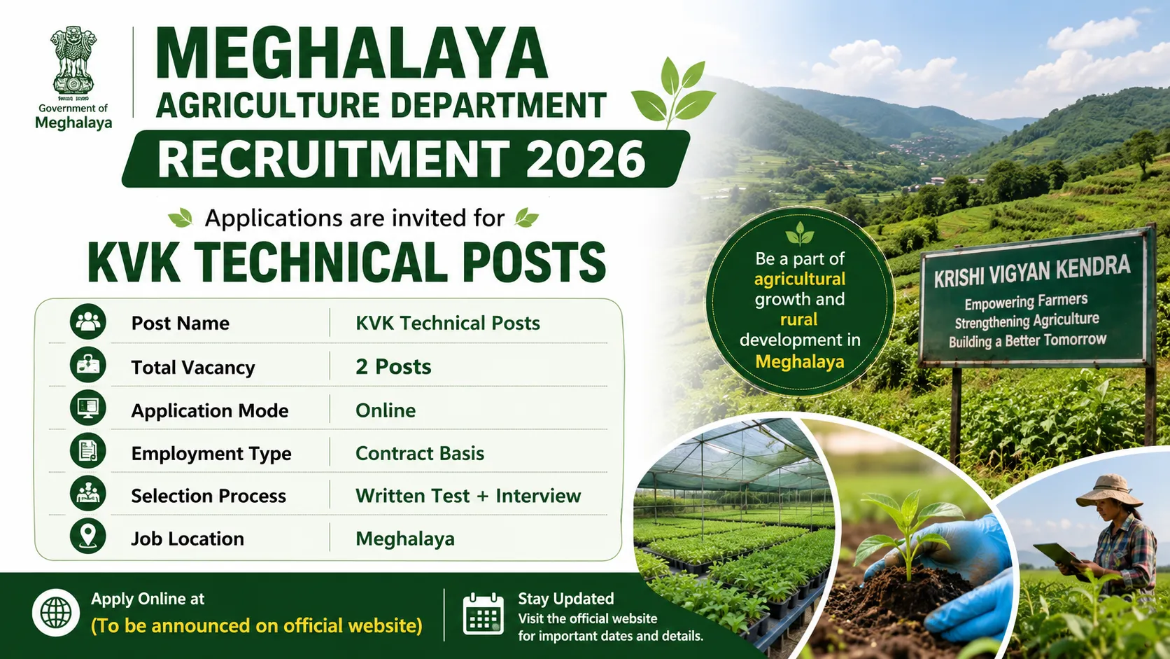 Meghalaya Agriculture Department Recruitment 2026 for KVK Technical Posts